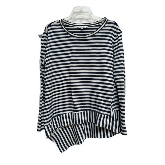 CAbi Tops - Cabi 5064 Navy Blue White‎ Striped Asymmetric Hem Knit Top Size M